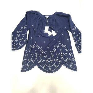 Mud pie navy parson embroidered tunic small blouse